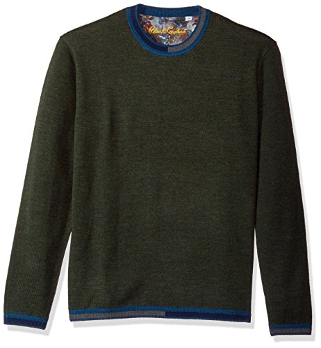 Robert Graham Men's Cooperstown Long Sleeve Sweater Crewneck, Forest, Large