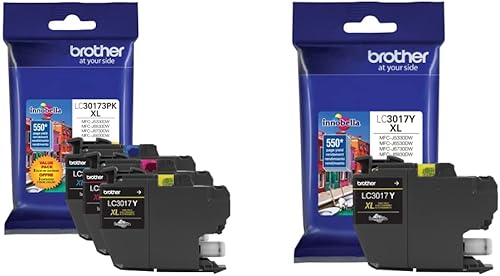 Brother Impresora LC30173PK Paquete de 3 cartuchos de tinta XL de alto rendimiento - 1 Ea: Tinta cian/magenta/amarilla LC3017Y Cartucho de tinta