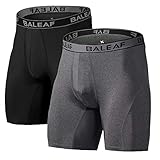 BALEAF Men's Performance Boxer Briefs 9' Athletic Underwear Long Leg Cool Dry with Fly 2-Pack Black/Carbon Heather Size M(2-Pack)