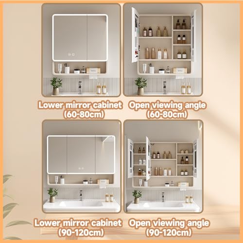 TSYORHSC Moderner weißer Spiegelschrank zur Wandmontage für das Badezimmer, 120 cm, Einzeltür, Schminkschrank mit Spiegel, platzsparender Badezimmer-Wandschrank mit Spiegel, stilvoller Badezimmer-SPI