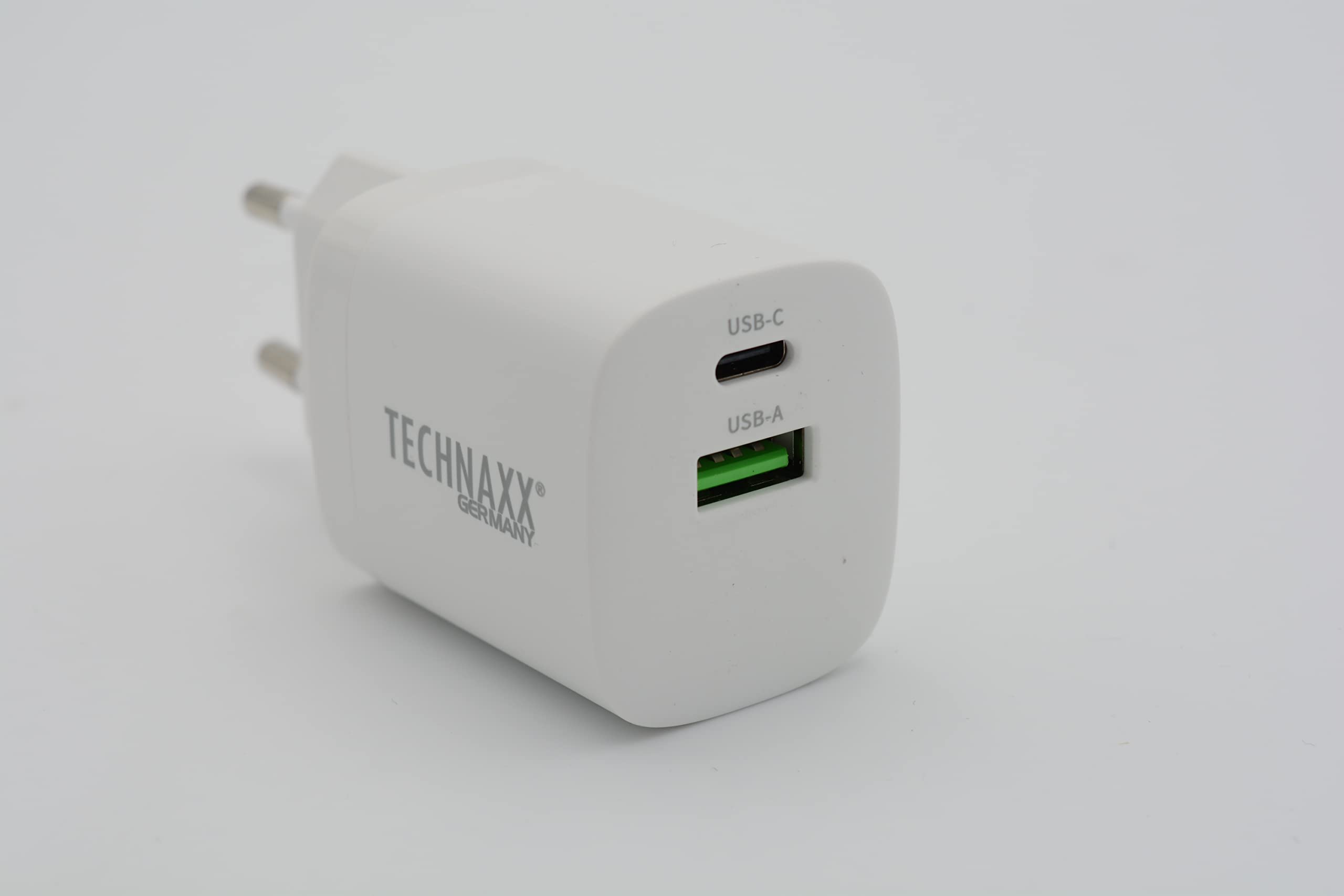 Technaxx Caricatore rapido TX-198 a doppia porta da 30 W per cellulari e dispositivi – Spina di alimentazione per cavo di ricarica – 1 USB C, 1 caricatore rapido USB-A, monitoraggio della carica
