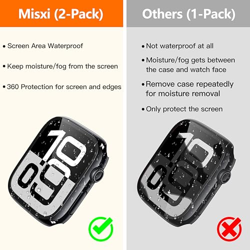 Image of Misxi [2 Pack] Waterproof Hard Case with Tempered Glass Compatible with Apple Watch Series 11 (2025) Series 10 46mm, Overall Protective Cover for iWatch Screen Protector, 1 Jet Black + 1 Transparent