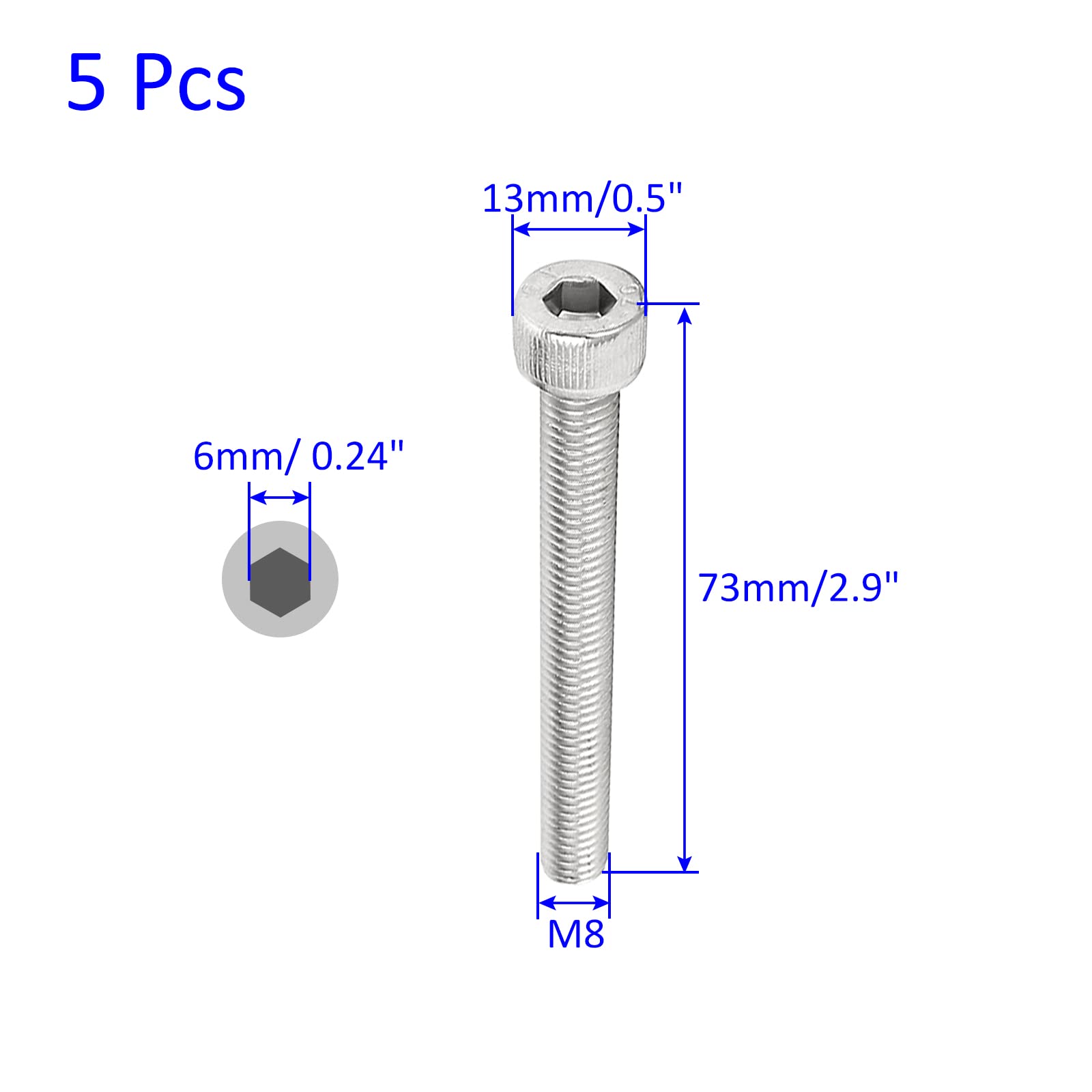 M METERXITY 5 Pack Hex Socket Head Cap Screws, Stainless Steel Full Thread Machine Screw, Anti Resistance - Image 3