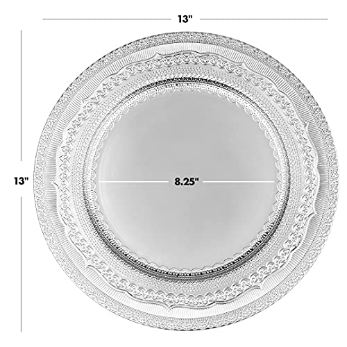 Koyal Wholesale Vintage Lace Charger Plates, Bulk French Style Decor, Ornate Charger Plates, Rustic Farm Table Decor (4, Metallic Silver) #TOP4