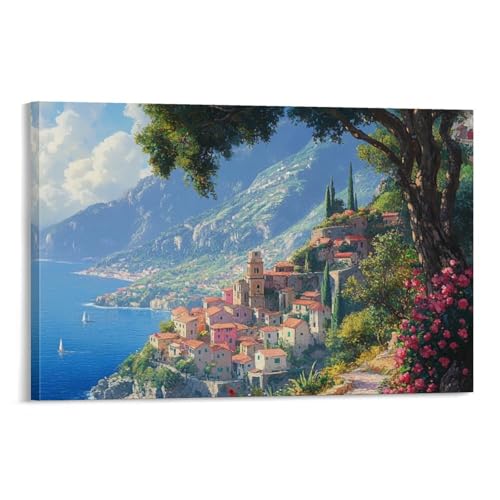 Tableau abstrait impression Lake Como sur toile 50x75 cm pour salon