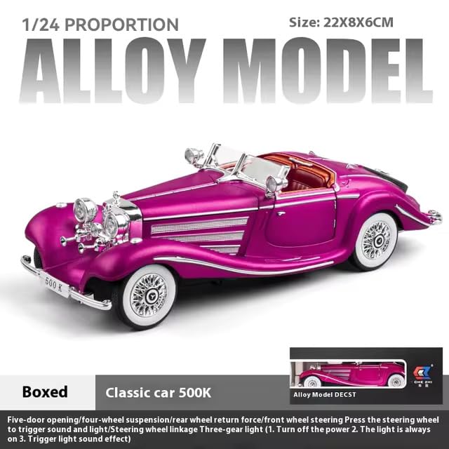 Image of Alokik Enterprise Compatible for 1:24 Mercedees Benz 500K Toy Car Model, Diecast Collectible Pull Back Model Car with Sound and Light, Toy Gift Vehicles for Adults Kids Boys Girls 【Pink Color】