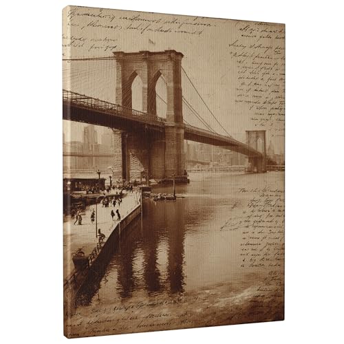Lienzo decorativo para pared, diseño de puente histórico marrón sepia, decoración de pared vintage para sala de estar, dormitorio, oficina, lienzo envuelto de 10 x 12 pulgadas