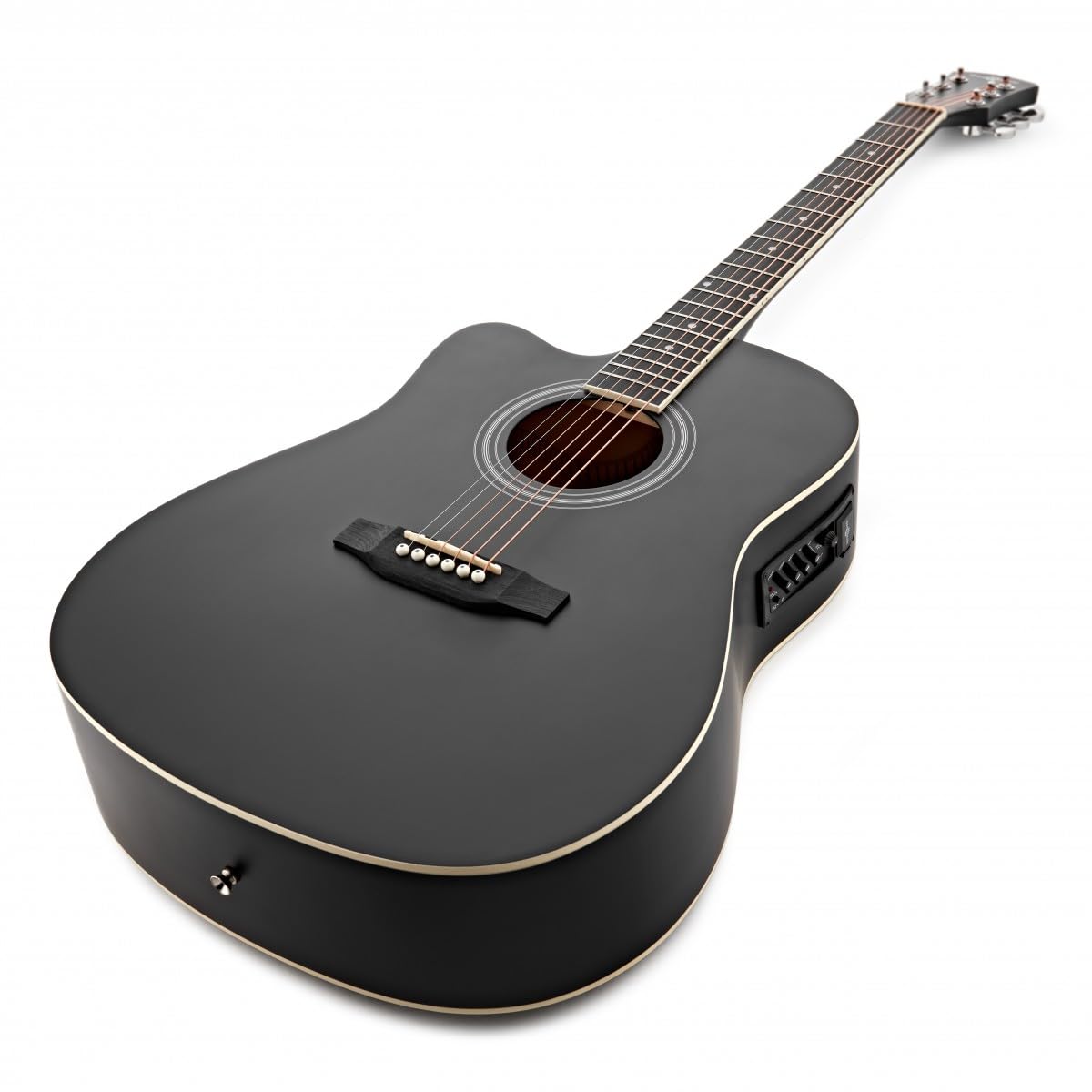 Guitare Électro-Acoustique Dreadnought Gaucher à Pan Coupé, Noir