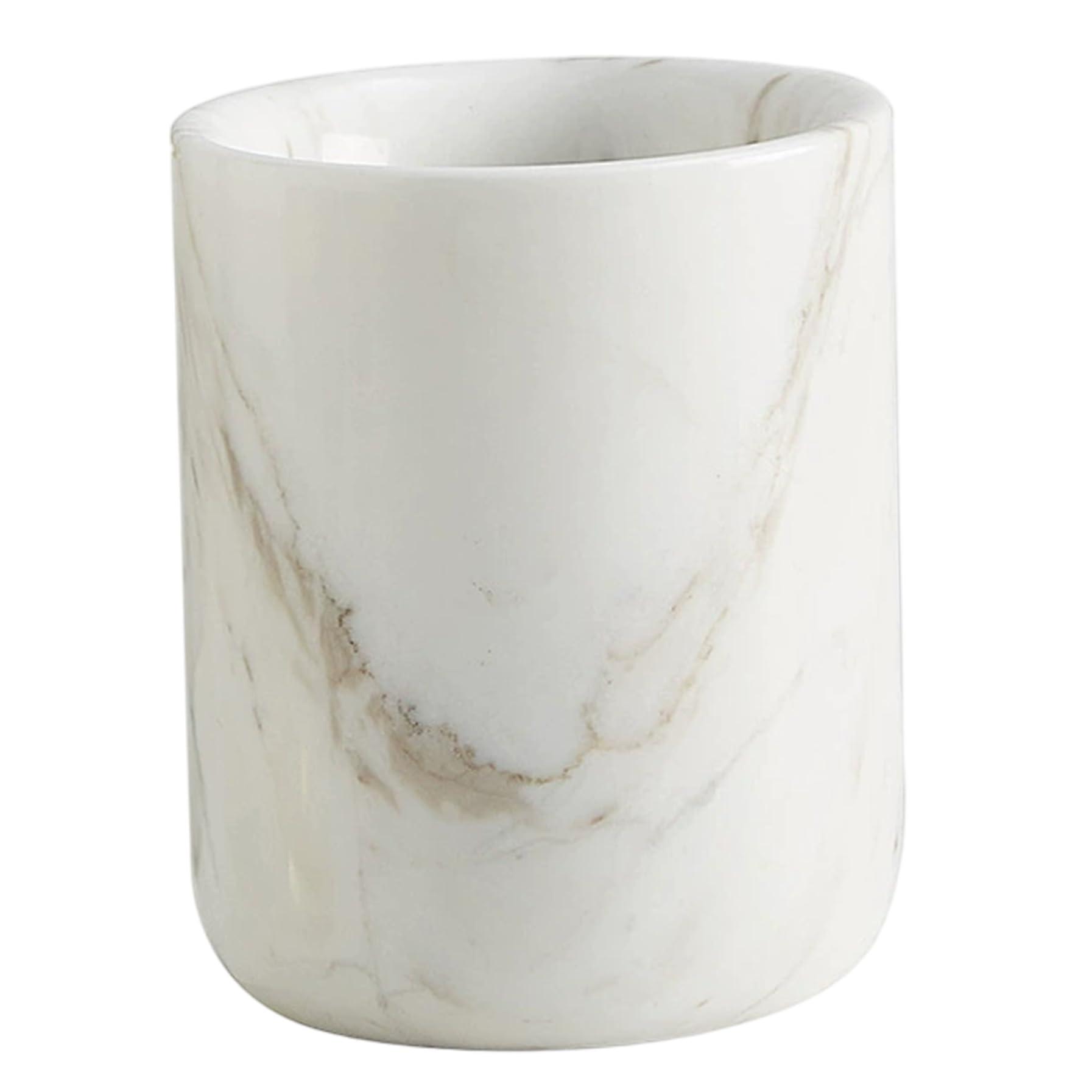 White Marble Toothbrush Cup with Veined Texture – Minimalist Stone Holder for Countertop Vanity Modern Home Decor