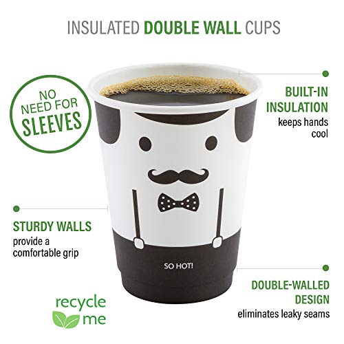 Image of Restaurantware 8 Ounce Paper Coffee Cups, Pack of 25 Monsieur Design Disposablea€ inchLeakproof, Recyclable, Black and White Insulated Hot Beverage Holders, Matching Lids Available and Sold Separately