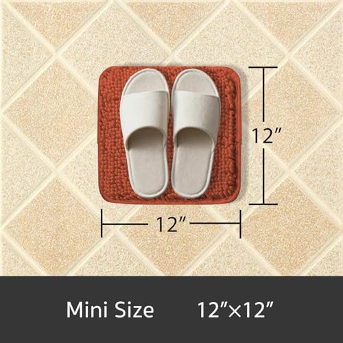 Yeaban Mini Bathroom Rugs 12"x12" – Chenille Bath Mats | Absorbent and Washable Bath Rug Non-Slip, Plush and Soft Rugs for Bathroom, Shower, Sink(Rust) - 1
