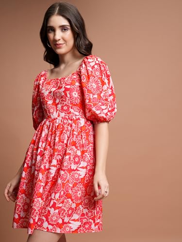 Image of Tokyo Talkies Women's Short Sleeves Square Neck Printed Dresses | Stylish| Casual