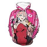 Unisex Darling Hoodies Anime Zero Two Franxx Pullover 3D Printed Hooded Sweatshirts XL
