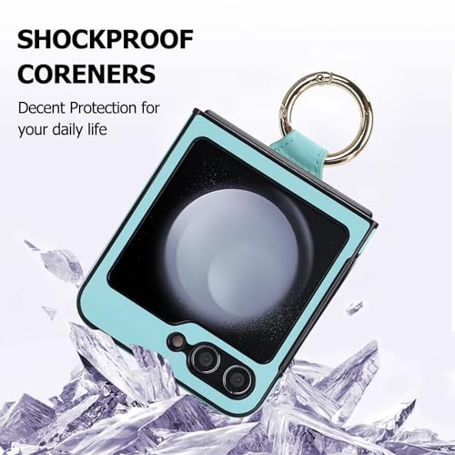 Coque Galaxy Z Flip 5 antichoc protection 5g cuir PU bleu avec anneau de doigt