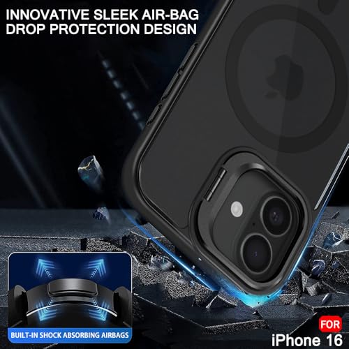 Image of TheGiftKart Hybrid Matte Frosted Back Cover Case for iPhone 16 Compatible with MagSafe | Built-in Stand | Shockproof Hard Back Cover Case for iPhone 16 (PC & TPU, Translucent Black)