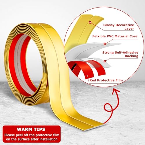 Image of inch1 Roll Flexible PVC Golden Wall Molding Trim - Decorative & Protective Caulk Strip for Table Edges, Door Frames, Baseboards, and Corners inch