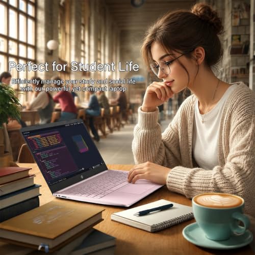 Image of HP Rose Pink Student Laptop • Intel 4-Core Processor • 16GB RAM • Windows 11 • Microsoft 365 • Thin & Portable Laptop for School, Online Classes, Web Browsing & Everyday Use