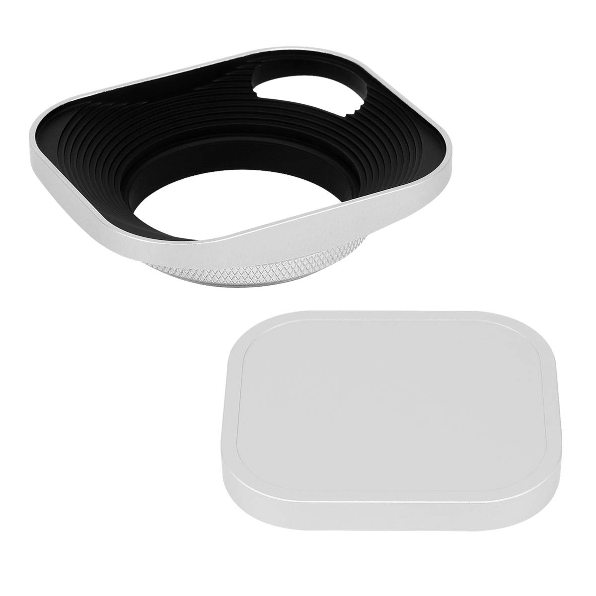 Haoge LH-S43P - Parasol cuadrado de metal de 43 mm para objetivo de rosca para cámara Leica con lente de rosca E43 de 43 mm, color plateado