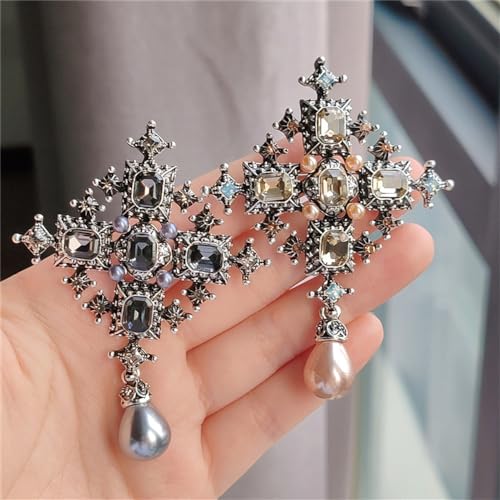 Image of Vintage Cross Rhinestones Pearl Teardrop Brooches Lapel Pins for Women Girls Dainty Boho Crystal Pin Dress Suit Bouquet Ceremony Accessories Jewelry Valentine's Day Gifts