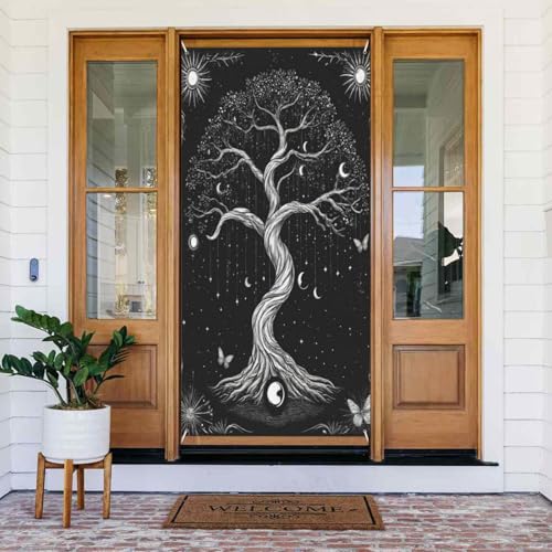Mystic Tree Celestial Night Door Covers Decorative Decorated Banner For Front Door Party Home Decor Door 35.4 X 72.8 Inch