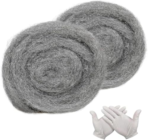 Steel Wool Mice - 2 Pack 0000 Rodent Control Gaps Blocker Coarse Wire Wool Mice Fill Fabric DIY Kit Easy to Use Stop Rats and Mice Insect Pest Includes Work Gloves (3m/roll)