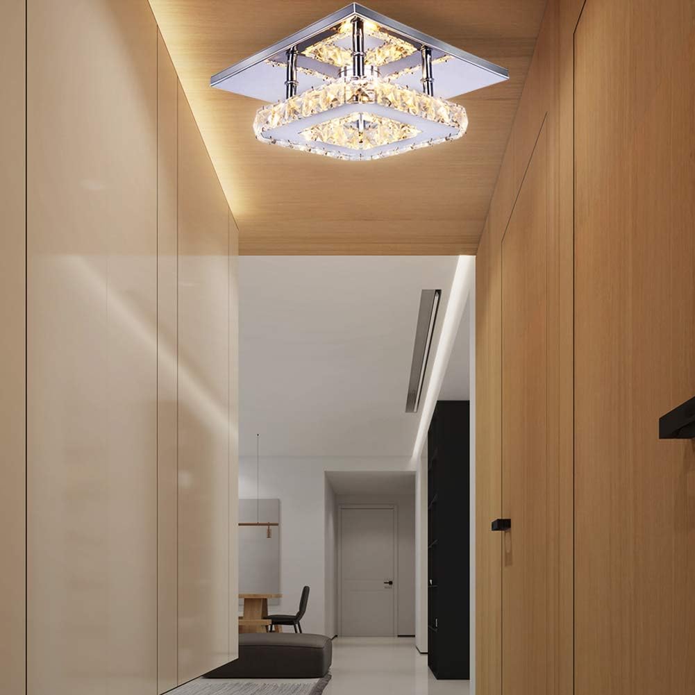 Petit lustre LED semi-encastré en cristal Plafonnier moderne en cristal pour chambre à coucher salle à manger couloir