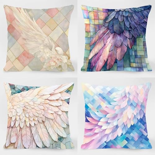 Wing Cushion Covers 24 x 24in, Color Garden Furniture Pillows 4 pack Cushions Covers Waterproof, Decorative Outdoor Throw Pillow Protectors for Room Decor Outdoor Garden Sofa Gifts for Women LSJ01996