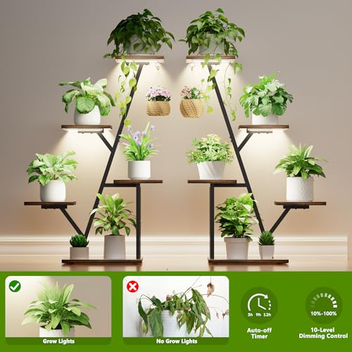 Image of Plant Stand with Grow Light Indoor: Lighted Corner Plant Stands for Indoor Growing, 5 Tiered Plant Shelf, 40 inch Plant Shelf for Multiple Plants, Flower Holder Display for Living Room, Patio (2 Pack)