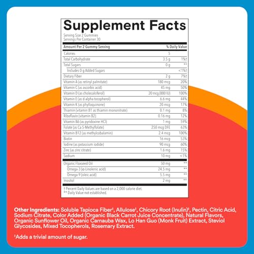 Image of SmartyPants Kids Zero Sugar Multi & Omegas Multivitamin Gummies with Omega 3 ALA, Vitamins D, C, A, Plant-Based, Clean Label, No Sugar Alcohols, Strawberry Banana Flavor, 60 Gummies (30 Day Supply)