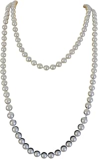 Women’s Long Gray Pearl Style Necklace, 56" Silver Cream Imitation Pearl Bead Strand, Classic Fashion Jewelry For Layering, Formal Dresses, Wedding Looks Evening Outfits WN21