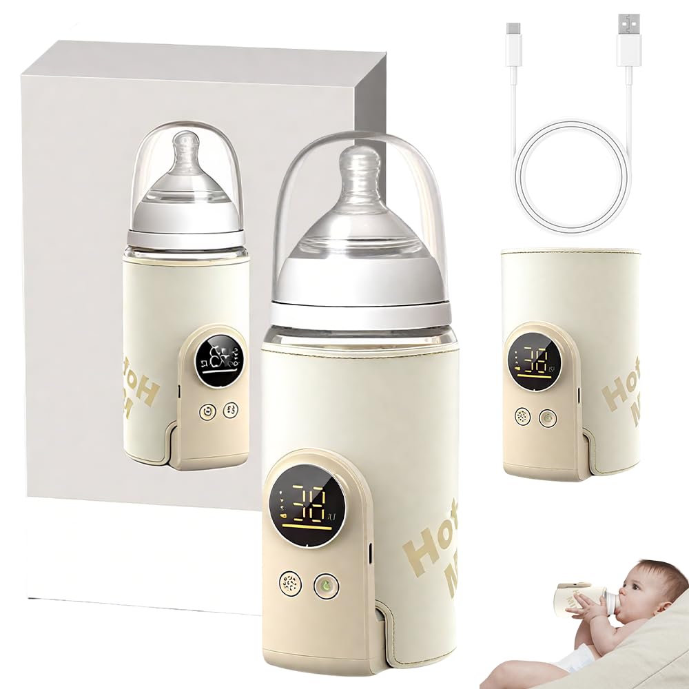 NAVESO Scaldabiberon Portatile per Mantenere la Temperatura, Scaldabiberon Baby USB con 6 Livelli di Temperatura Regolabili, Scaldabiberon Portatile Senza Fili per Latte Materno o Artificiale