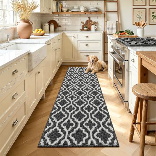 SHACOS Teppich Läufer Flur Waschbar 60x180 cm, Teppichläufer Dünn, Schwarz – Ansicht 6