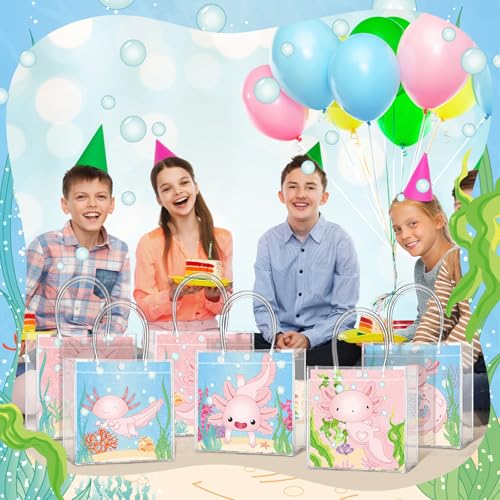 Image of Teenyyou 24 Pcs Axolotl Party Favor Bags Amphibian Clear PVC Gift Bags with Handles for Birthday Party Decorations