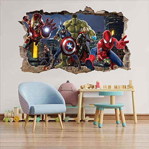 Wthh Superhero Wall Decal, Removable Vinyl Stickers For Kids Rooms, Bathrooms And Playrooms| Peel And Stick Wallpaper| Fun And Colorful Wall Decor - 36 "X23" #TOP5