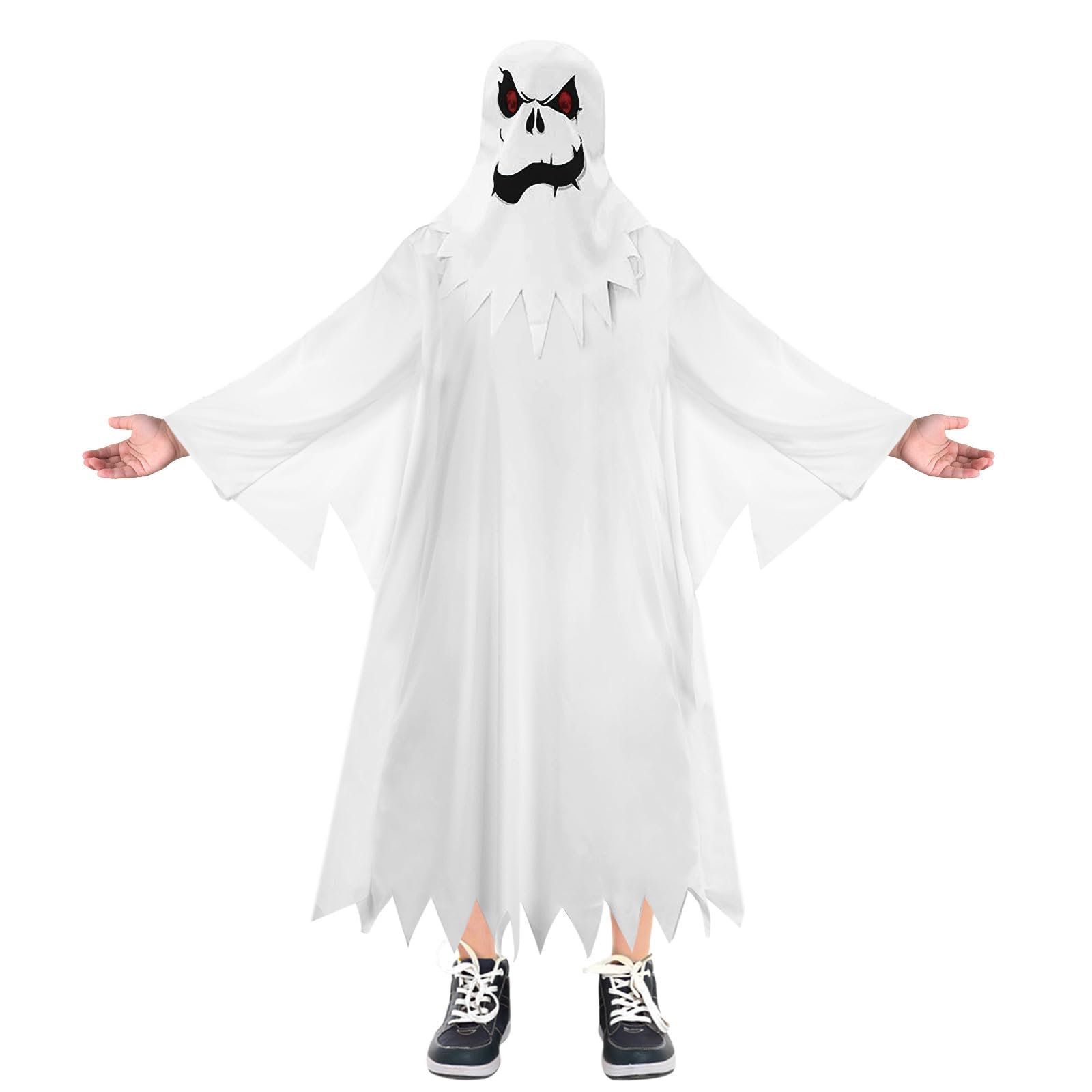 UNOLIGA Disfraz Fantasma Niño, Disfraz Halloween Fantasma Niña, Traje Fantasma Infantil, Blanco con Sombrero, Sugerida 4 5 6 7 8 9 10 11 12 13 14 Años