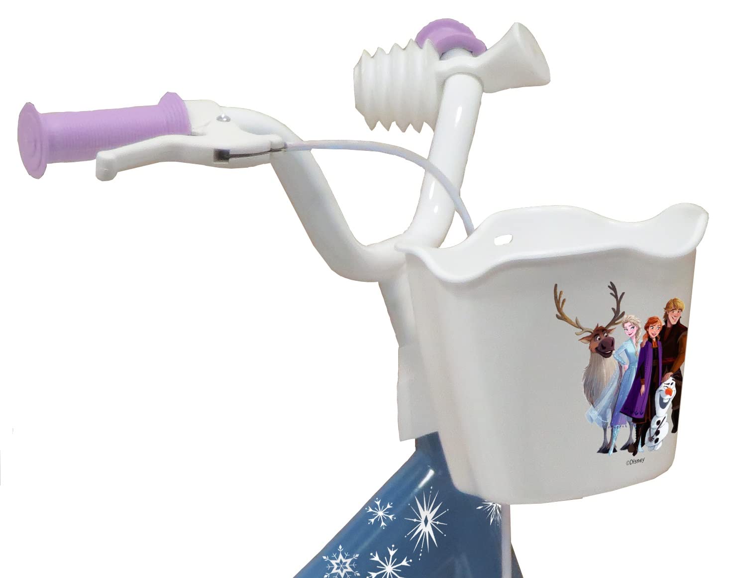 Disney Vélo 12' Reine des Neiges/Frozen équipé de 1 Frein, Panier Avant, Porte poupée arrière, Garde boues, Carter et stabilisateurs + Casque Reine des Neiges !