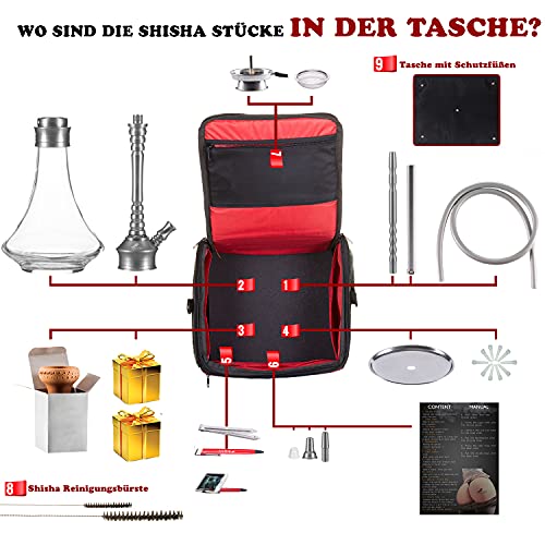 SHIBY® Shisha Set mit Tasche, Premium Hookah 68 cm x2 Shisha Kopf, Edelstahl Tauchrohr & Diffusor Aufsatz, Kaminkopf… – Bild 4