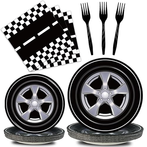 Kepeel 96 Pcs Race Car Party Plates and Napkins Sets Racing Car Race Track Party Supplies Decorations Racing Sports Themed Dinnerware for Boys Birthday Baby Shower Home Decor Serves 24