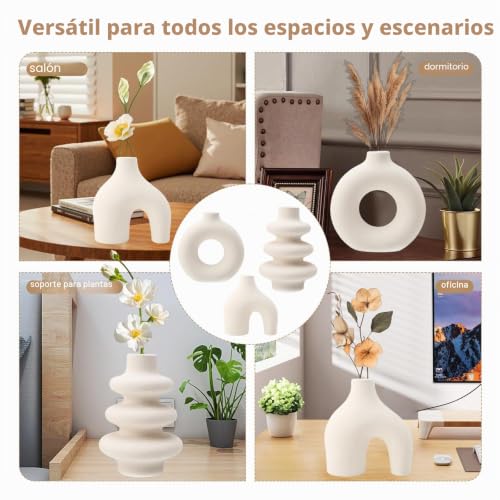 Jarrones de cerámica blanca modernos para decoración de hogar y jarrones de interior modernos 6