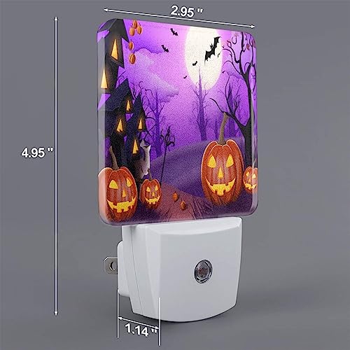 Image of Pumpkin Lanterns LED Plug-in Night Lamp Set of 2 Halloween Decorations, Auto Sensor Emergency Nightlights for Bedroom Bathroom