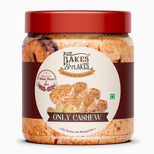 Kanti Sweets Bakes And Flakes Cashew Cookies, Made With Whole Wheat And Ghee - 200g (1 Pack), Cream