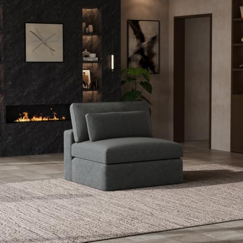 Image of Novilla Deep Seat Modular Sectional Sofa, Removable Washable Covers, Cloud Couch with Lumbar Pillows, Chenille Boneless Sectional Couch Dark Gray, No Assembly Required, Armless Chair