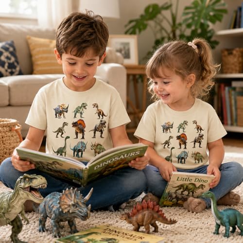 Image of Dinosaur Shirt for Kids Boys Girls Funny Toddler Dino Short Sleeve Graphic Cotton Tee Top 2-7T