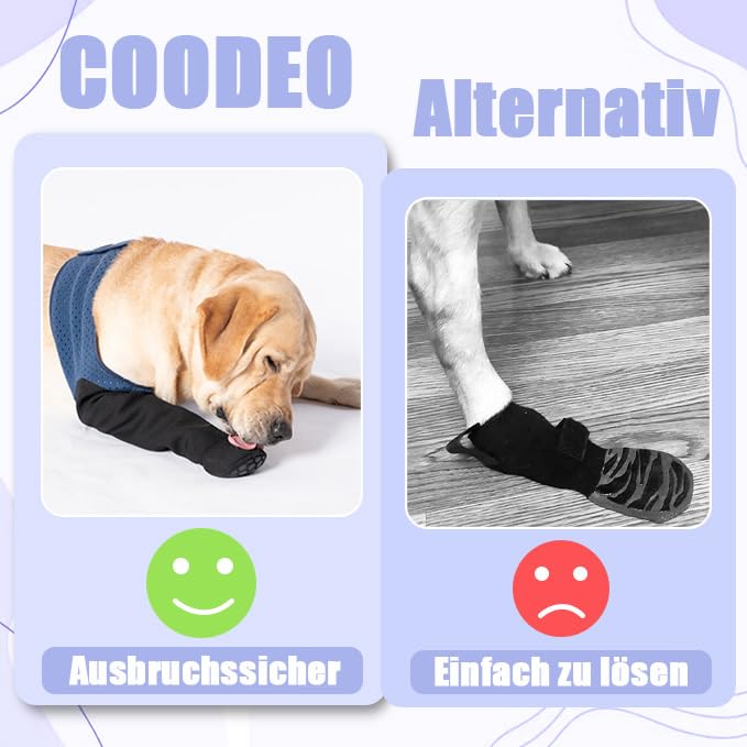 COODEO Hundesocken gegen Pfotenlecken & Schutz bei Verletzungen, mit rutschfesten Sohlen. Wasserdichter Pfotenschutz. (Blau, L_Left)