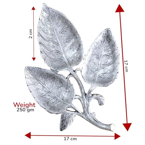 Image of Vintage Metal Silver Leaf Shaped Serving Tray, 3 Compartment Dry Fruit Platter, Decorative Snack Bowl, Tabletop Decor