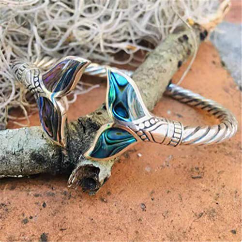 Men Wrap Bracelet Boho Cuff Bracelets Abalone Shell Mermaid Tail Opening Adjustment Bangle Bracelet Jewelry Decoration Fish Silver Bracelets Dainty- Charm Bracelet For Women (A, One Size) #TOP2