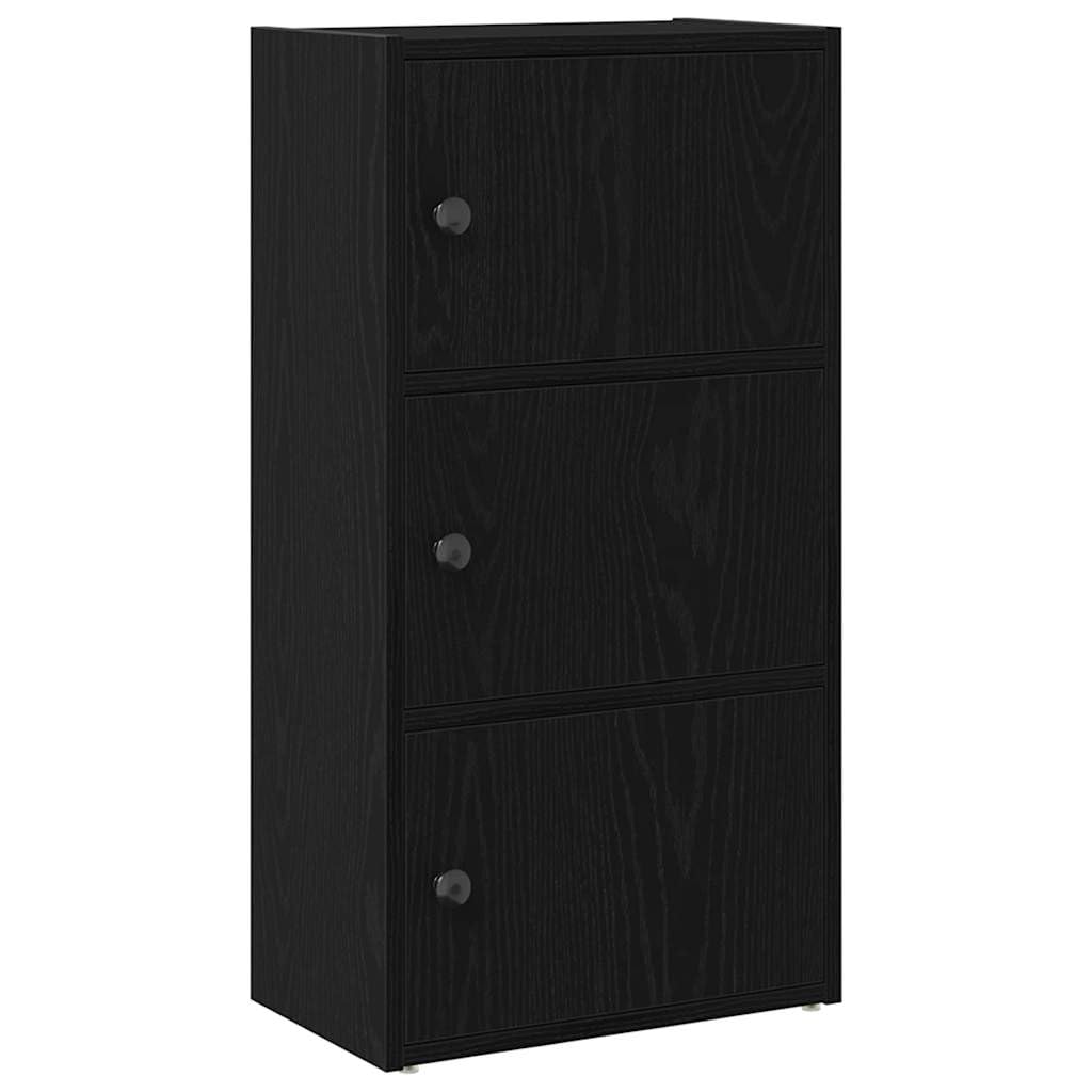Générique Bücherregal, Eiche, Schwarz, 40 x 24 x 77 cm, Holz | Wendbare Tür, mehrere Regale, geschlossene Aufbewahrung, einfache Reinigung mit feuchtem Tuch