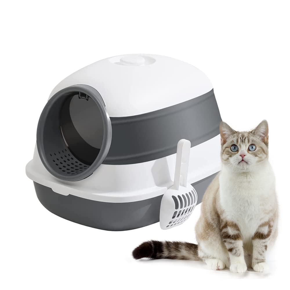 NeoStyle Semi-enclosed Cat Litter Box With Round Edges Large Anti-splash Box With Cat Litter Shovel Cat Sandbox Cat Toilet (Fully Enclosed Foldable)
