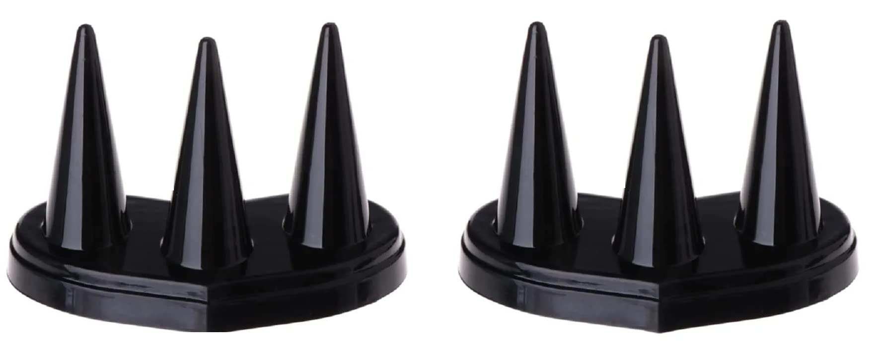 morelmorel JEWEL FINGER RING HOLDERS PLASTIC 3 MOUNT JEWELRY BLACK STAND RING CONE FINGER STORAGE ORGANIZER TOWERS PERFECT FOR BUSINESS PHOTOSHOOT ROOM DECORATION.(PACK OF 2)
