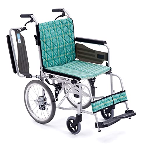 エムズハウス:車椅子 折りたたみ 軽量 コンパクト 介助式 【EH-3W40】肘掛け跳ね上げ (#46 緑チェック)